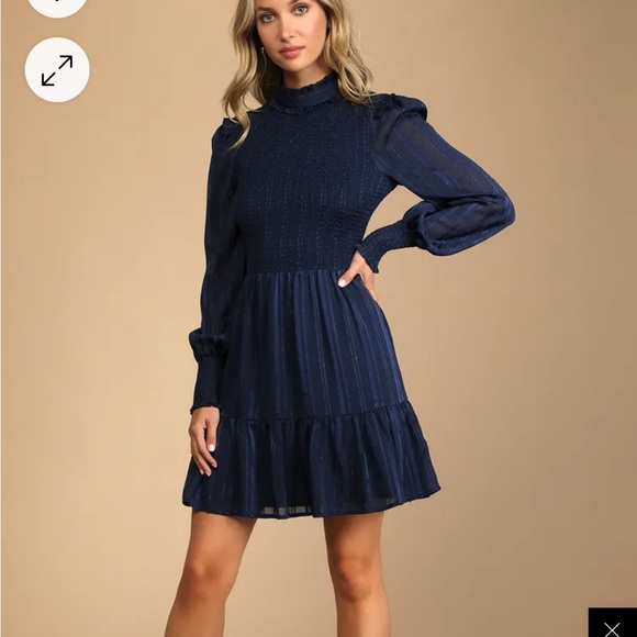 Lulus midnight blue long sleeve mini dress - Picture 2 of 2